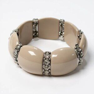 Cream Lucite Bead Clear crystal Stud Stretch Bracelet